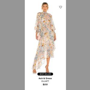 Elliatt Astrid Floral Chiffon High-Neck Dress in Ivory and Pastel Yellow